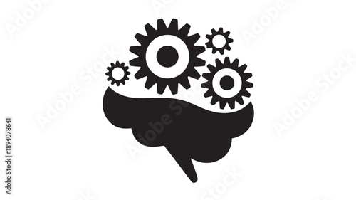 Human Brain with Gear Wheels Silhouette Icon for Mental Engineering Critical Thinking and Problem Solving Concept