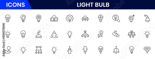 Light bulb idea line icons. Vector electric energy lamps and lightbulbs isolated outline symbols for creative solution, idea, innovation and inspiration concept.