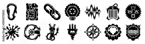 Industrial Grunge Heavy Metal Element Kit for Cyberpunk Hardcore Graphic Design and Streetwear Apparel