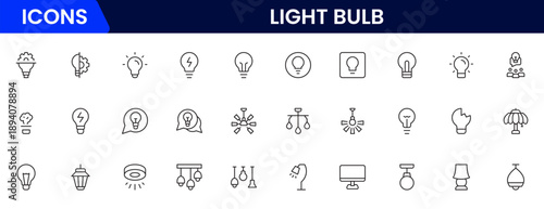 Light bulb idea line icons. Vector electric energy lamps and lightbulbs isolated outline symbols for creative solution, idea, innovation and inspiration concept.