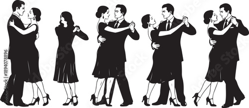 Elegant couple dancing through various tango poses Vector