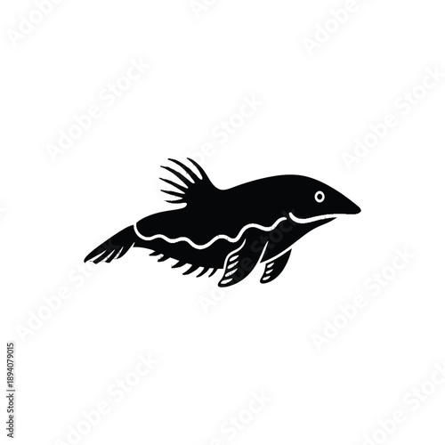 Black silhouette vector illustration of a leafy seadragon isolated on white background