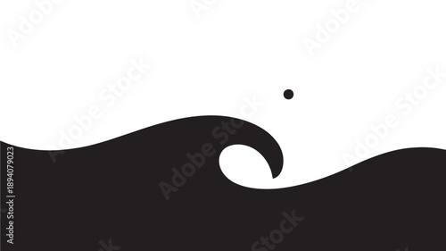 Minimalist Sea Wave Vector Silhouette for Ocean Surf Nature Travel and Maritime Marine Adventure Design Isolated on White