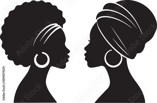 Black women silhouette profile vector illustration.