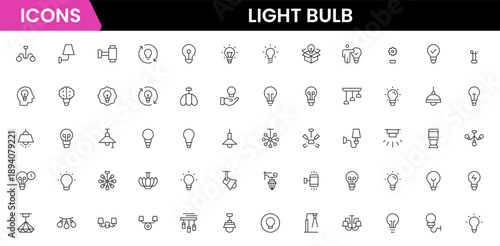 Light bulb idea line icons. Vector electric energy lamps and lightbulbs isolated outline symbols for creative solution, idea, innovation and inspiration concept.