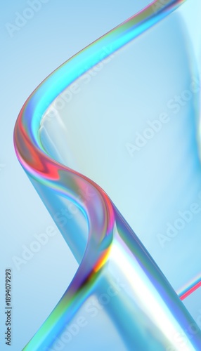 Transparent glossy glass ribbon. Curved wave in motion. 