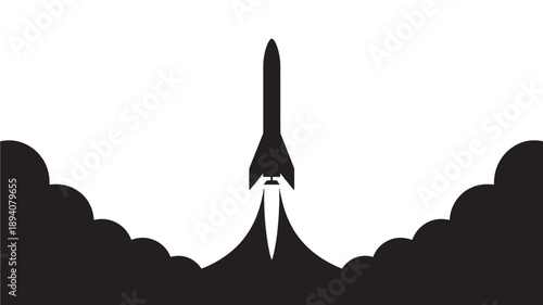  Rocket silhouette launching with flames and smoke