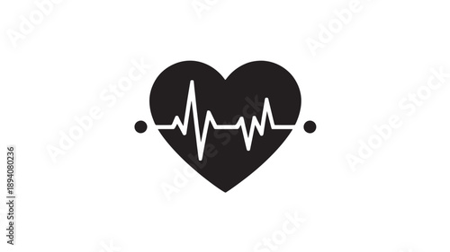 Heart silhouette with electrocardiogram line and connection points