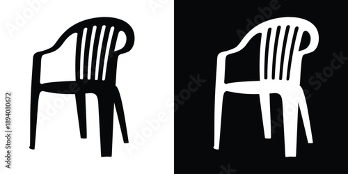 Plastic chair silhouette vector illustration, chair outdoor furniture silhouette