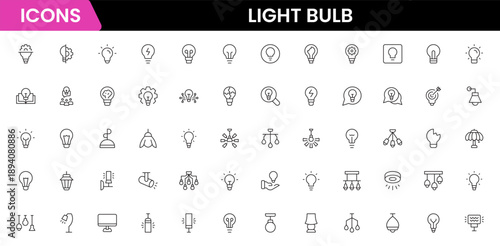 Light bulb idea line icons. Vector electric energy lamps and lightbulbs isolated outline symbols for creative solution, idea, innovation and inspiration concept.