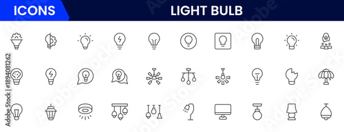 Light bulb idea line icons. Vector electric energy lamps and lightbulbs isolated outline symbols for creative solution, idea, innovation and inspiration concept.