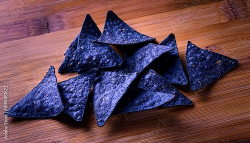 Blue Corn Tortilla Chips Flat Lay Triangle Shape Rustic Texture