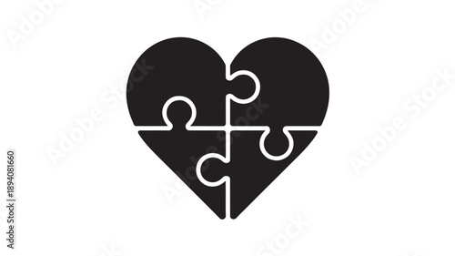 Heart silhouette made of four interlocking puzzle pieces