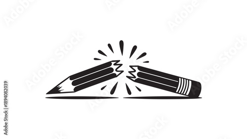 Broken pencil silhouette with jagged edges and impact lines