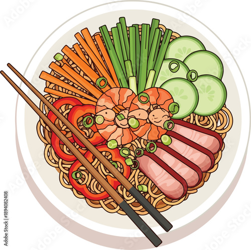 Veggie Noodle Bowl: Fresh Asian Stir-Fry Illustration