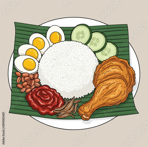 Nasi Lemak: Traditional Malaysian Rice Dish Illustration