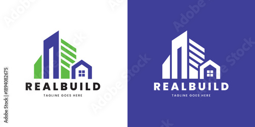 Modern Real Estate Construction Logo Design with Building Icon