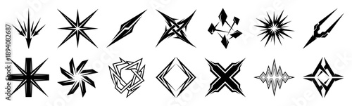 Sharp Cybercore Geometric Shapes Graphic Set for Futuristic Branding and Tech Apparel Design