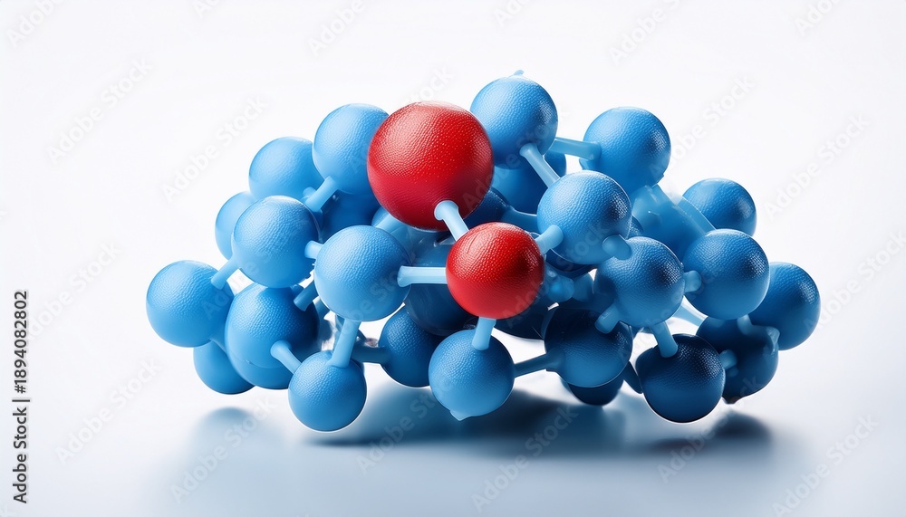 Fototapeta premium Blue Molecule With An Red Atom On White Background