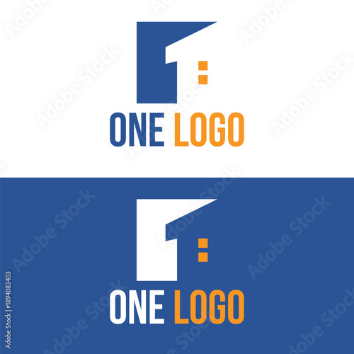 One 1 typography lettering word mark with Window House for Home Housing Residential Real Estate logo design