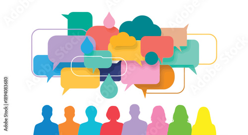 Vibrant multicolored speech bubbles symbolizing team communication and diverse collaboration in a creative setting