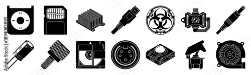 Isometric Technical Hardware Elements Graphic Set for Industrial Electronic Engineering and Mechanical Design