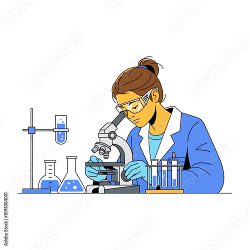 Scientist working with microscope in laboratory, conducting research and experiments