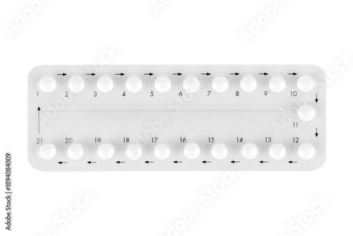 white hormonal pills isolated on white background