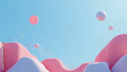 minimalist geometric shapes floating with subtle sparkles in a sky blue tone, create an eye catching position using simple geometric shapes that float against a light blue sky background