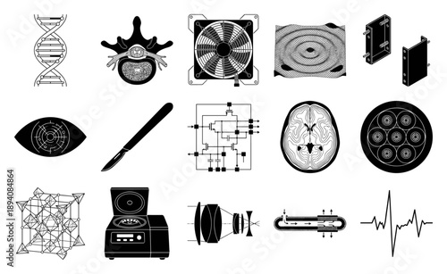 Technical Engraving Science and Engineering Asset Sheet for Medical Research and Industrial Design