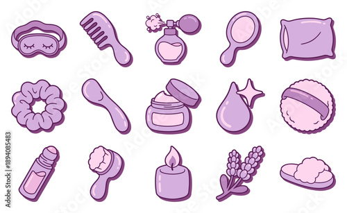 Flat Vector Nighttime Skincare and Self Care Element Kit for Wellness and Beauty Branding