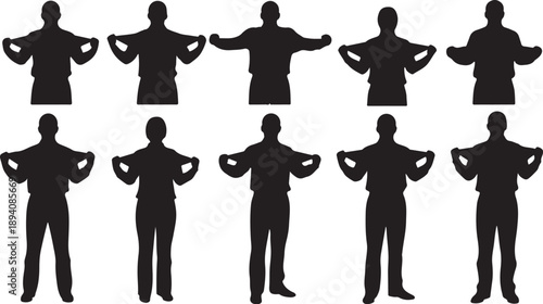 Silhouettes of people in various poses and stances illustration