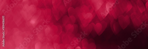Magenta, pink hearts banner, sparkling glitter bokeh background header, valentines day abstract defocused texture.