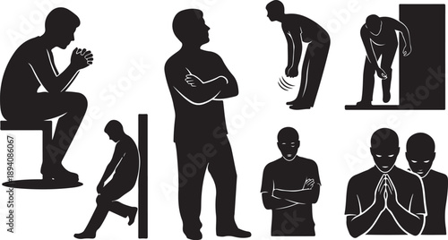 Silhouettes of people in various emotional poses and actions
