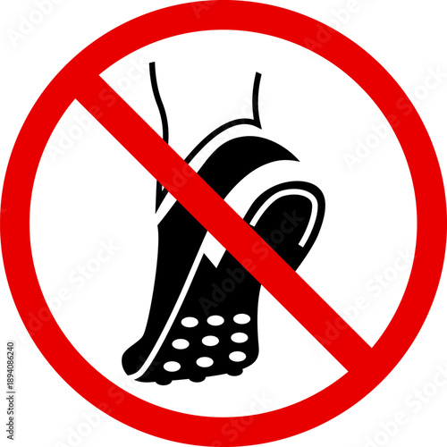 No shoes allowed sign prohibition symbol with a foot wearing sandals inside a red circle vector illustration for warning and restriction