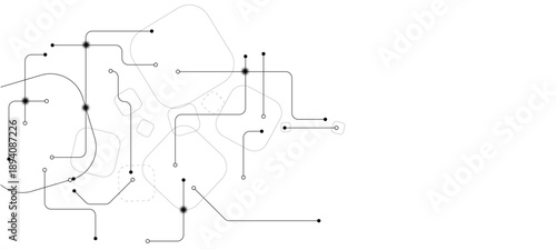 Abstract technology background. White circuit lines and connected dots on dark tech bg. Futuristic electronics concept.circuit board background	vector illustration of an abstract background with lines