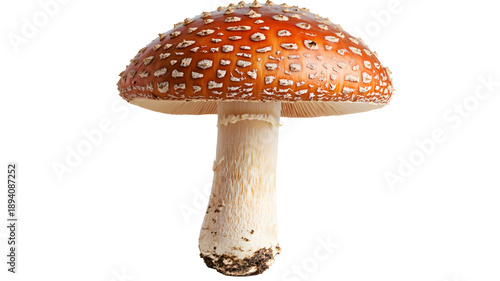 Red fly agaric mushroom with white spots . Toxic forest fungi clipart element isolated on a transparent background for nature and biology projects.