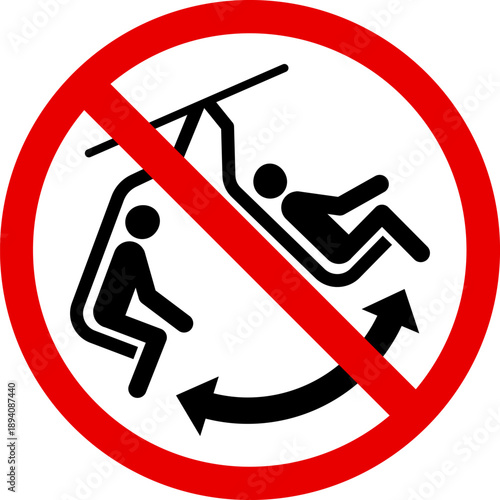 No ski lift or chairlift icon prohibition sign for winter sports vector graphic for safety and warning information
