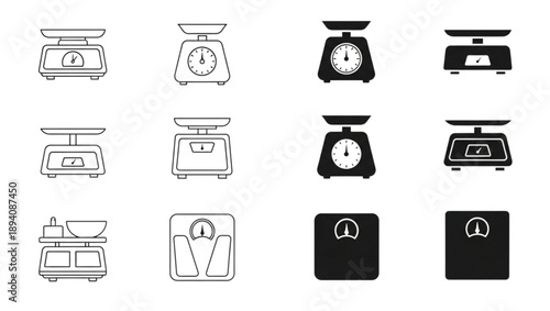 Variety of Weighing Scale Icons on Black Background