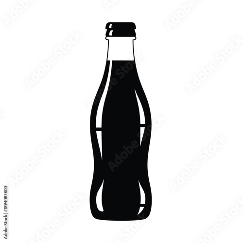 A black silhouette of a soda bottle with a cap