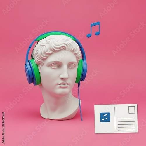 Classical Bust with Headphones - A Modern Twist on Ancient Art.