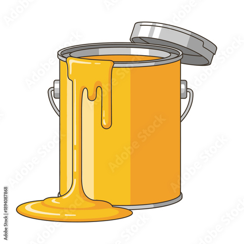 Yellow paint can dripping, illustration, isolated on white background