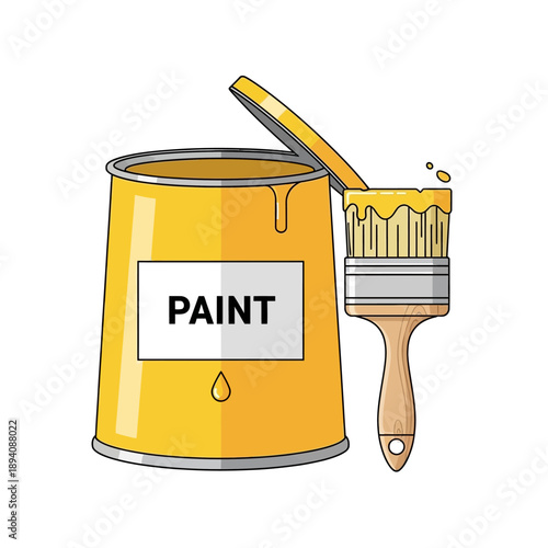 Yellow Paint Can and Brush Illustration