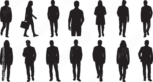 Silhouettes of business people in various poses and outfits