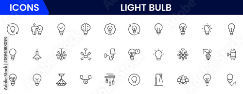 Light bulb idea line icons. Vector electric energy lamps and lightbulbs isolated outline symbols for creative solution, idea, innovation and inspiration concept.