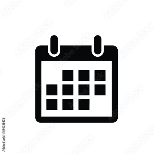 A simple black icon of a calendar on a for use in digital applications and design projects