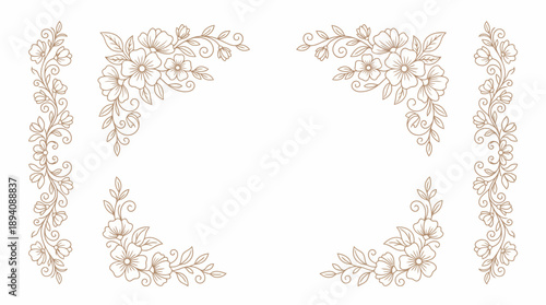 Floral border designs with leaves and flowers. Spring Vector Packs. EPS Editable