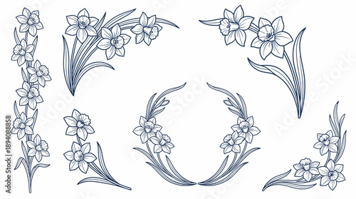 Floral designs with lilies and leaves. Spring Vector Packs. EPS Editable