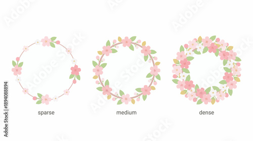 Floral Wreath Designs in Different Densities. Spring Vector Packs. EPS Editable
