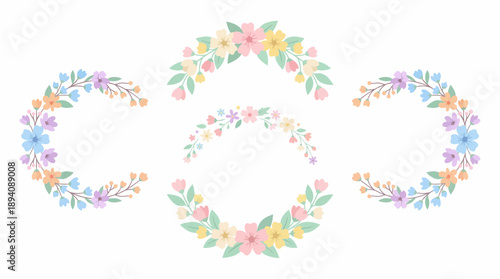 Floral wreaths with colorful flowers and leaves. Spring Vector Packs. EPS Editable